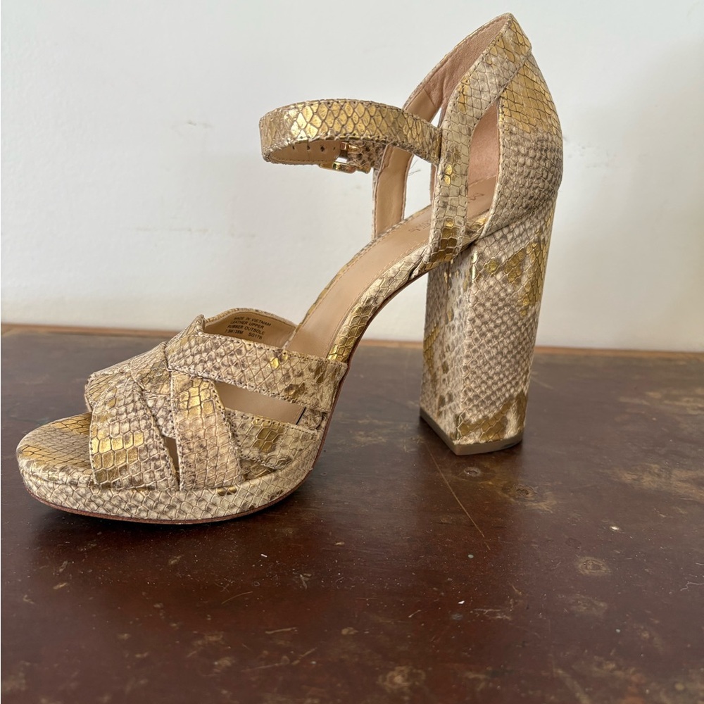 Michael Kors Gold Snake-Embossed Platform Sandal